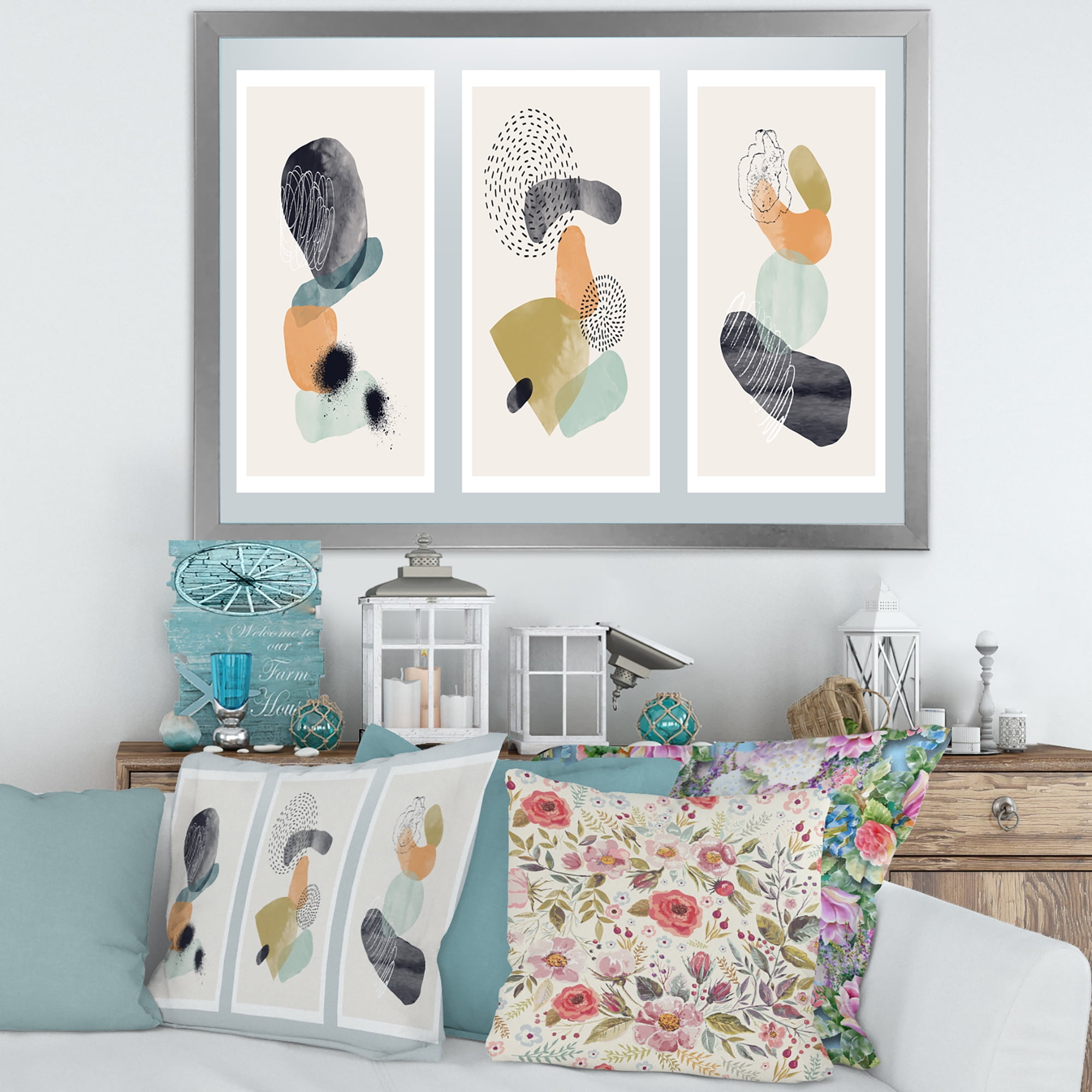 Designart 'Compostion Minimalistic of Organic Shapes I' Modern Framed Art Print