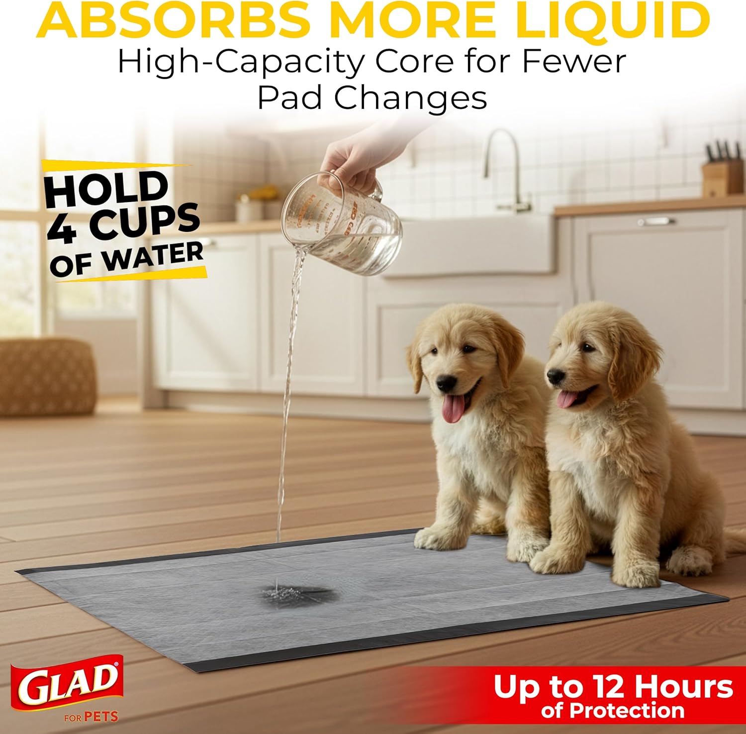 Glad for Pets Extra Large Charcoal Dog Training Pads - Absorbent Disposable Pee Pads for Dogs, Cats & Puppies - Jumbo-Size Potty Pads that Neutralize Urine Instantly - 30 Count Pet Supplies