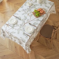 Rectangular Tablecloth, Floral Bird Print Tablecloth, Tassel Table Cover, Faux Linen Tablecloth, Dining Table Cover, Coffee Table Cover, Washable Table Linen, Home Decor, 53x39 Inch Tablecloth