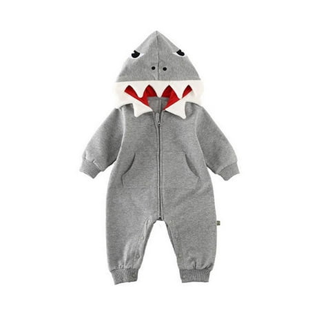 

wybzd Newborn Infant Baby Boy Girl Shark Long Sleeve Zipper Romper Jumpsuit Clothes Outfits