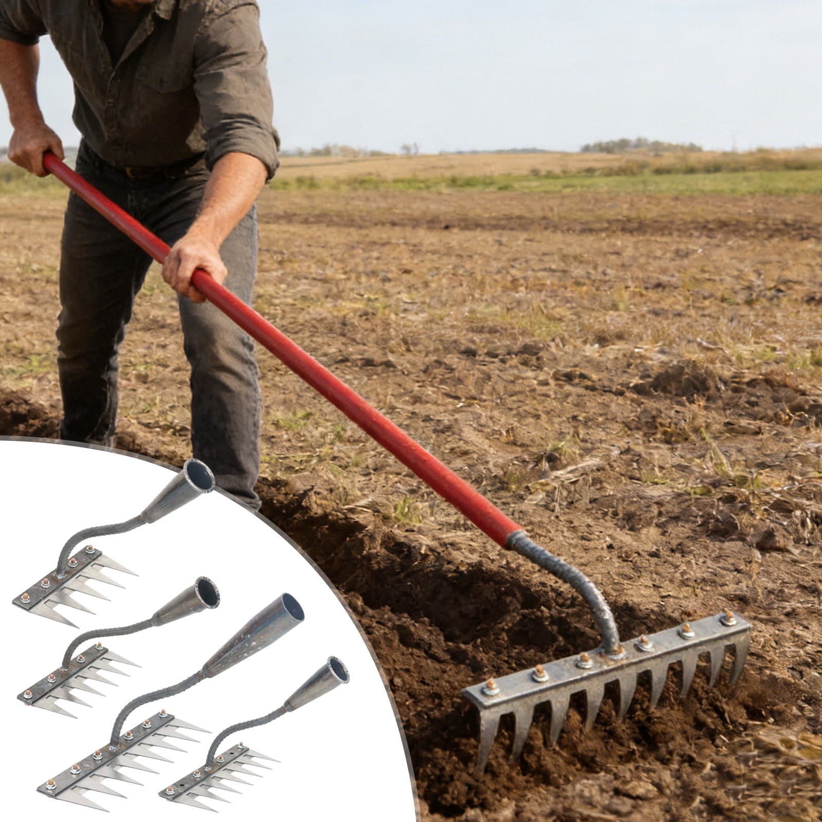 Heavy-Duty Carbon Steel Weeding Rake, 5/6/7/8 Teeth Garden Hand Weeder Tool, Durable Iron Rake for Yard Lawn and Garden Weed Removal