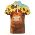 thumbnail image 4 of Highland Cow with Sunflowers Men Zipper T-shirt Summer Casual Short Sleeve T-shirt Top, 4 of 7