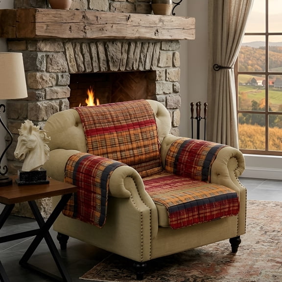 Greenland Home Fashions Gold Rush Classic Plaid Reversible Slipcover/Furniture Protector, Multi, Armchair