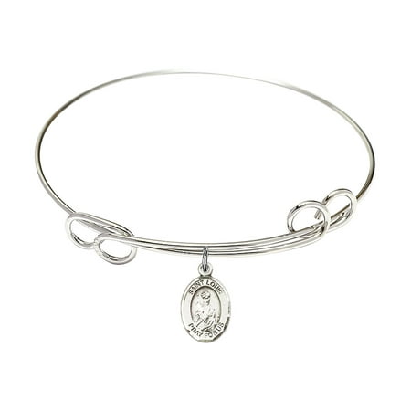 1/2 Inch Sterling Bracelet - 7 1/2 inch Round Double Loop Bangle Bracelet w/ St. Louis in Sterling Silver