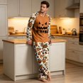 thumbnail image 4 of Men's Halloween Pajama Set Long Sleeve Raglan Crewneck Soft Cotton Loungewear with Print Top & Full Length Pants for Home Beige L, 4 of 6