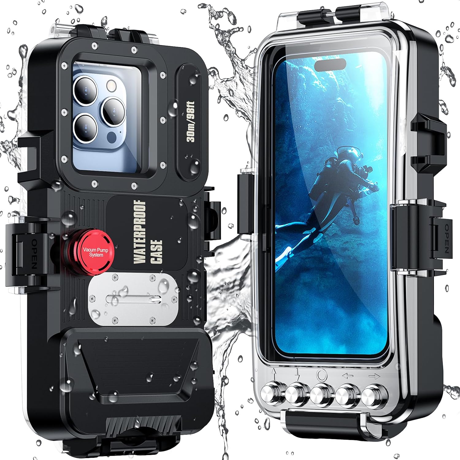 Bluetooth 30 Meter Deep Waterproof Case Compatible with All iPhone Series,Snorkeling Underwater Case 30M Operated Underwater Photo Video, for All iPhone  and Samsung Galaxy