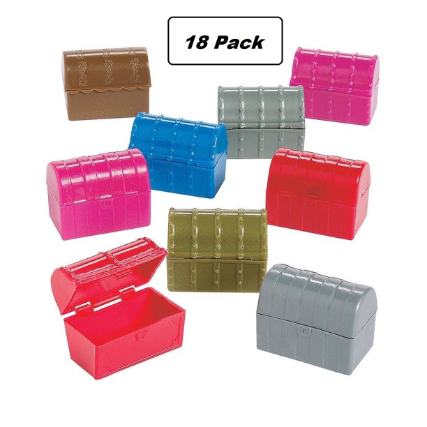 Mini Plastic Treasure Chests Pack Of 18 1.5 Inches Each, Assorted