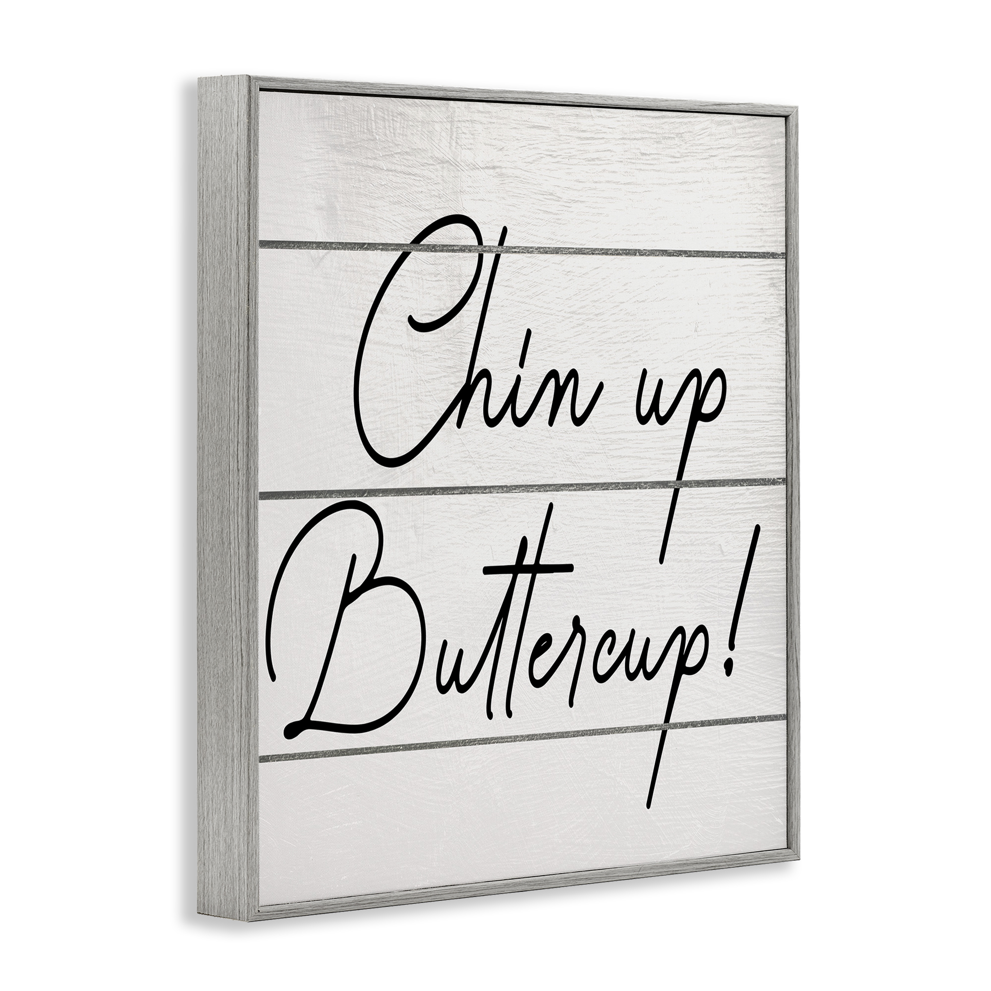 Stupell Industries Chin Up Buttercup Typography Painting Gray Framed Art Print Wall Art, 16 x 20