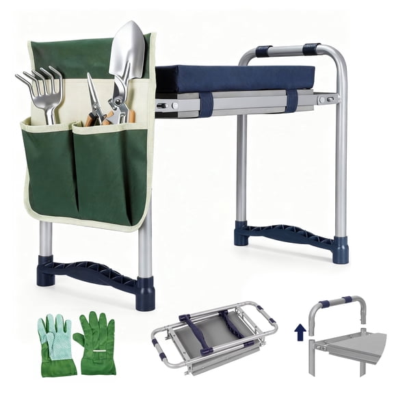 ORFELD 2-in-1 Garden Kneeler and Seat, Equipped with a Large Tool Bag and a Pair of Gloves, Portable Lightweight Bench Thicken EVA Foam Pad Sturdy Steel Pipe Practical Garden Tools(Green)