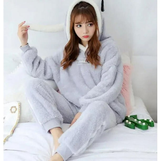 Beileda Winter Women s Warm Soft Sleepwear Pajamas Set Nightwear Hooded Loose Pants Flannel Women Pyjamas Homewear Other