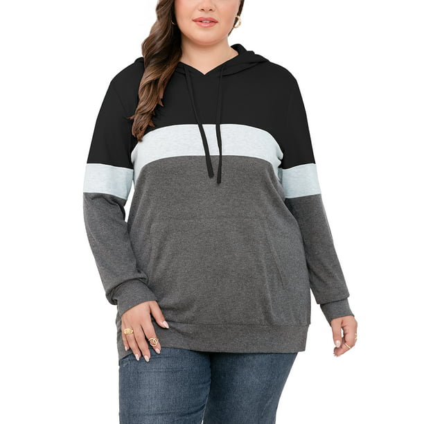 JuneFish Women's Plus Size Long Sleeve Sweatshirts Color Block Hoodies ...