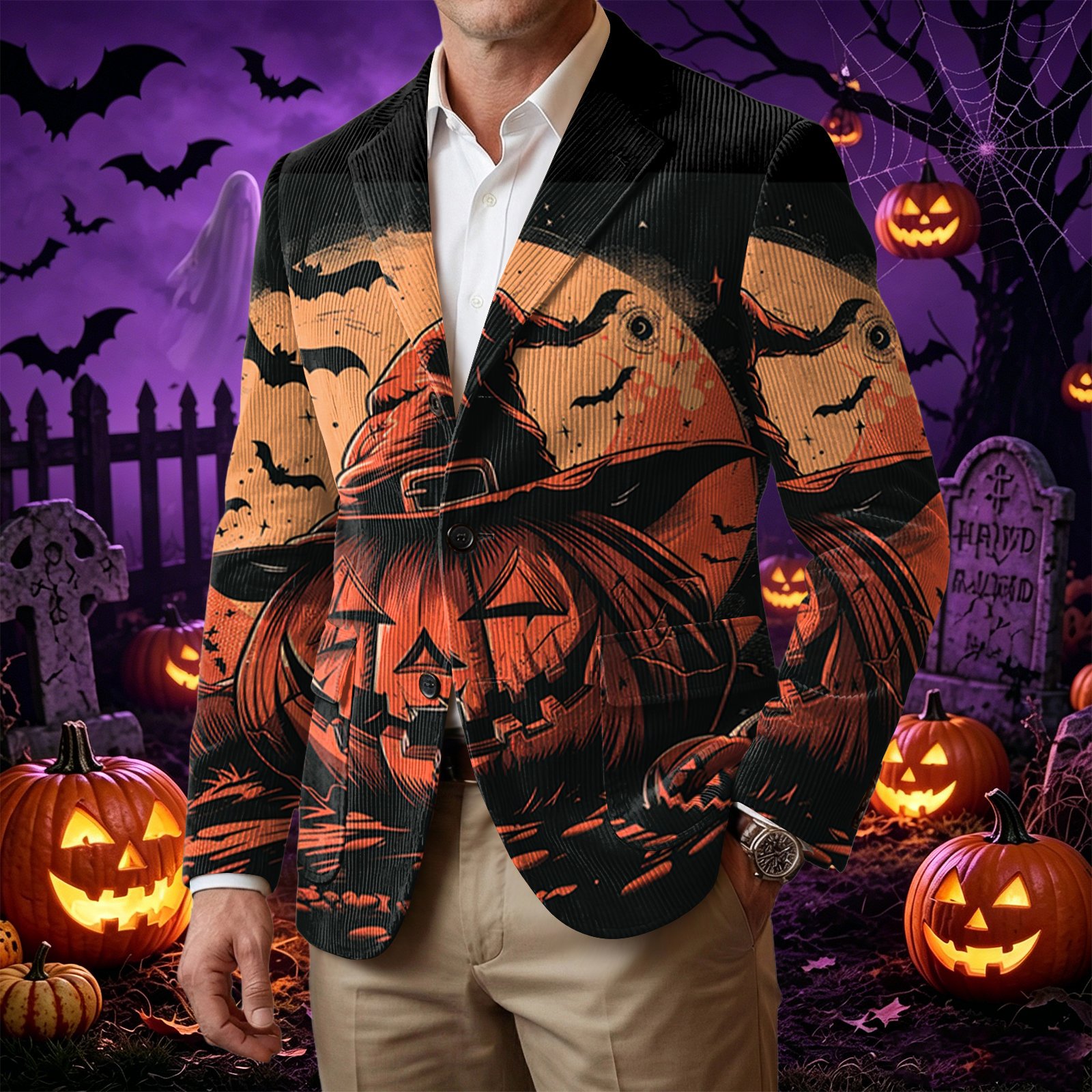 Men s Halloween Blazer Long Sleeve Suit Jackets Sports Coats Three Button Business Jacket with Pocket