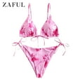 thumbnail image 2 of ZAFUL for Women Tie Dye Padded String Bikini Swimsuit Hot Pink S, 2 of 6