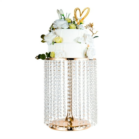 

LANLONG 15.7 Tall Round Cake Stand With Crystal Chains Wedding Cake Stand Metal Gold Birthday Party Dessert Cupcake Display Stand