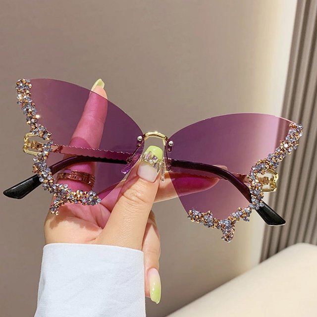 Gafas de sol con forma de mariposa con incrustaciones de diamantes y marco grande, gafas retro, gafas de sol de alta calidad para mujer, protección UV