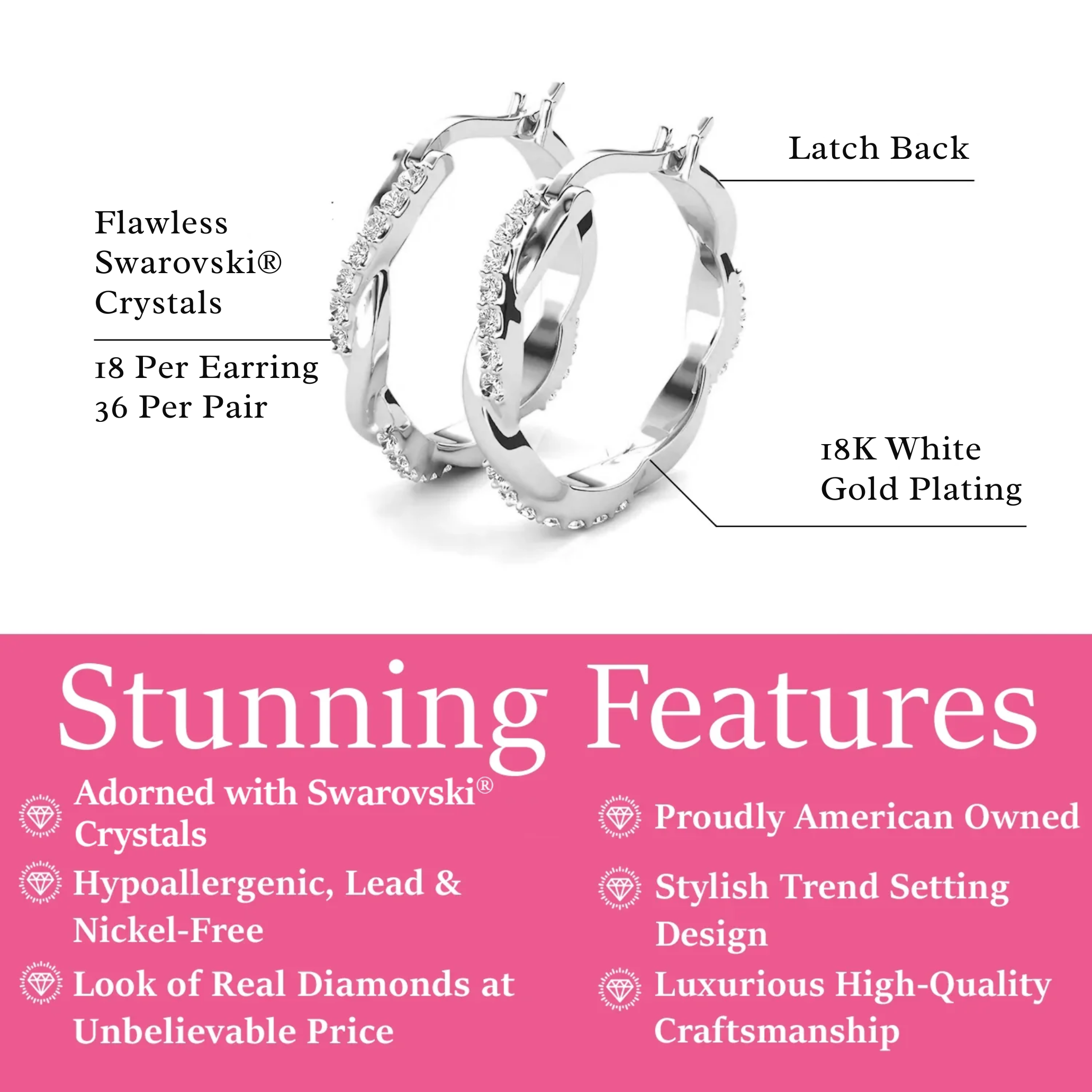 Cate & Chloe Lauren 18K White Gold Hoop Earrings with Crystals photo 3