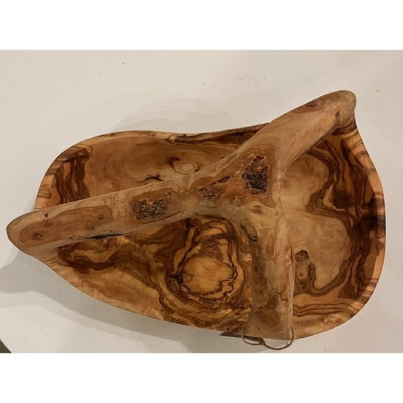 BIDK Home Oval Serving Bowl with Wooden Handle - 15.5" - Brown