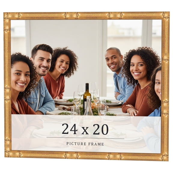 24x20 Frame Gold Bamboo Solid Wood Picture Frame | 0.75 Inch Moulding Width | Interior Frame Depth