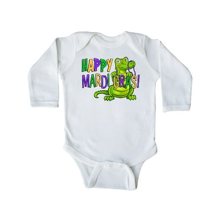 

Inktastic Happy Mardi Gras Cute Alligator with Beads Gift Baby Boy or Baby Girl Long Sleeve Bodysuit
