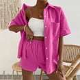 thumbnail image 2 of WAYUTE Womens Sets 2 Piece Outfits V Neck Solid Color Shorts and Shirt Top Shirt Slim Suits Travel Vacation Fashion Casual Summer Outfit, 2 of 6