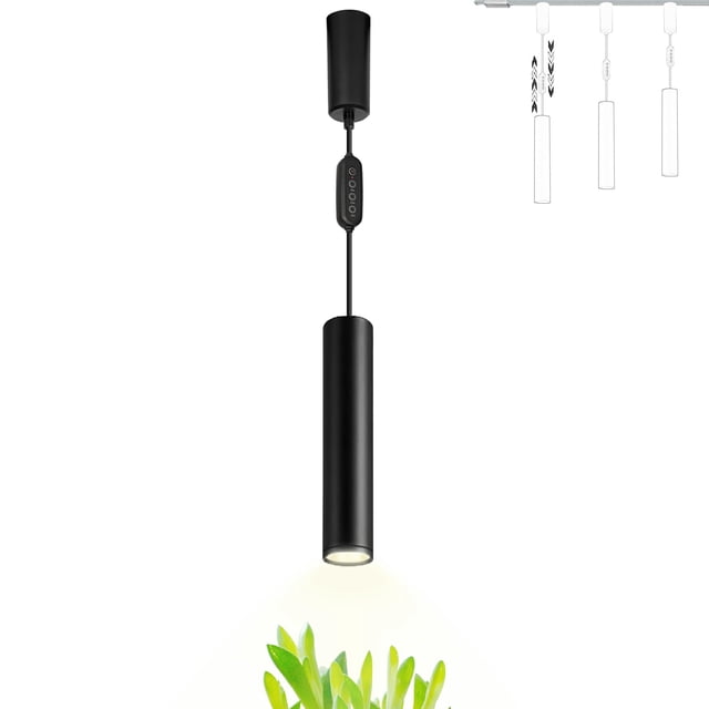 FSLiving Linear Look Adjustable Height H-Type Track Pendant Light Full Spectrum 7W LED Plant Grow Light with Timer, 24 Hours Auto Halo Track System Accent Light Idea for Large Plant Light(Black)