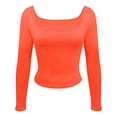 thumbnail image 4 of women Tight Low Square Neck Long Sleeve T Shirt Top, 4 of 4