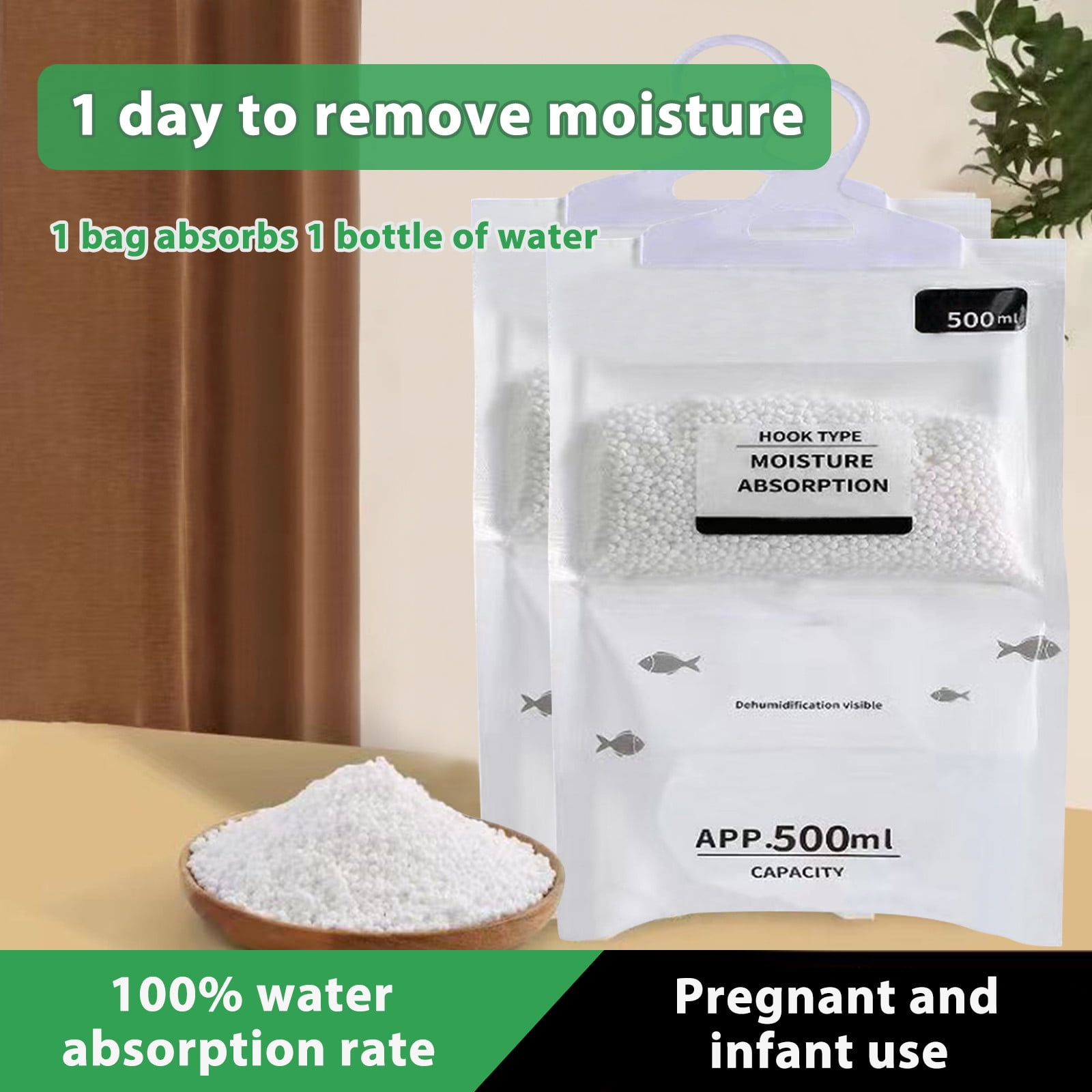 5 Pack Hanging Dehumidifier Bags - Absorb Moisture, Prevent Mold Mildew, Reusable Design - for Closet, Bathroom, Basement, Garage, RV, Storage Room