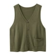 thumbnail image 4 of Zedker Women's Button V Neck Sleeveless Vintage Knit Sweater Vest Lightweight Jacket Waistcoat Army Green Plus Free Size, 4 of 5