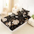 thumbnail image 4 of Homewish Gothic Halloween Skull Twin Sheets,Vintage Baroque Floral Bedding,Black Golden,3-Piece,1 Fitted Sheet and 1 Pillowcase, 4 of 6
