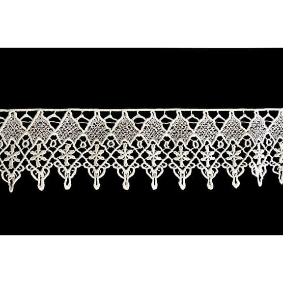 Altotux 3" White and Ivory Rayon Venice Guipure Floral Lace Trim By Yardage (Ivory)