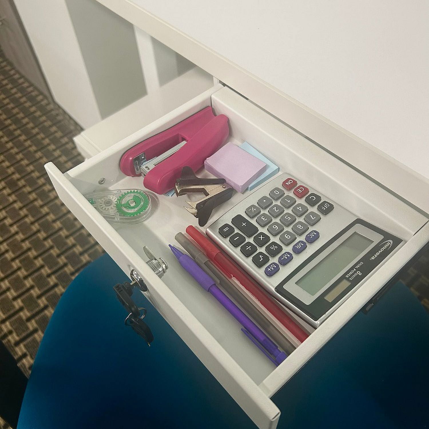 We're It Under Desk Drawer - Locking Metal Storage Drawer with Key, Hidden Under-Surface Mount for Office Supplies & Valuables (Brushed Silver)
