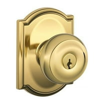 Schlage F51A-GEO-605-CAM Bright Brass Keyed Entry Georgian Style Knob with Camelot Rose