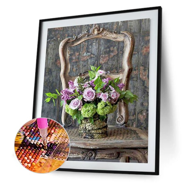 Cuadros Decorativos Kit de pintura de diamante 5D Flor de bricolaje en silla Cuadro de mosaico de taladro redondo completo Sywqhk Nuevos Originales