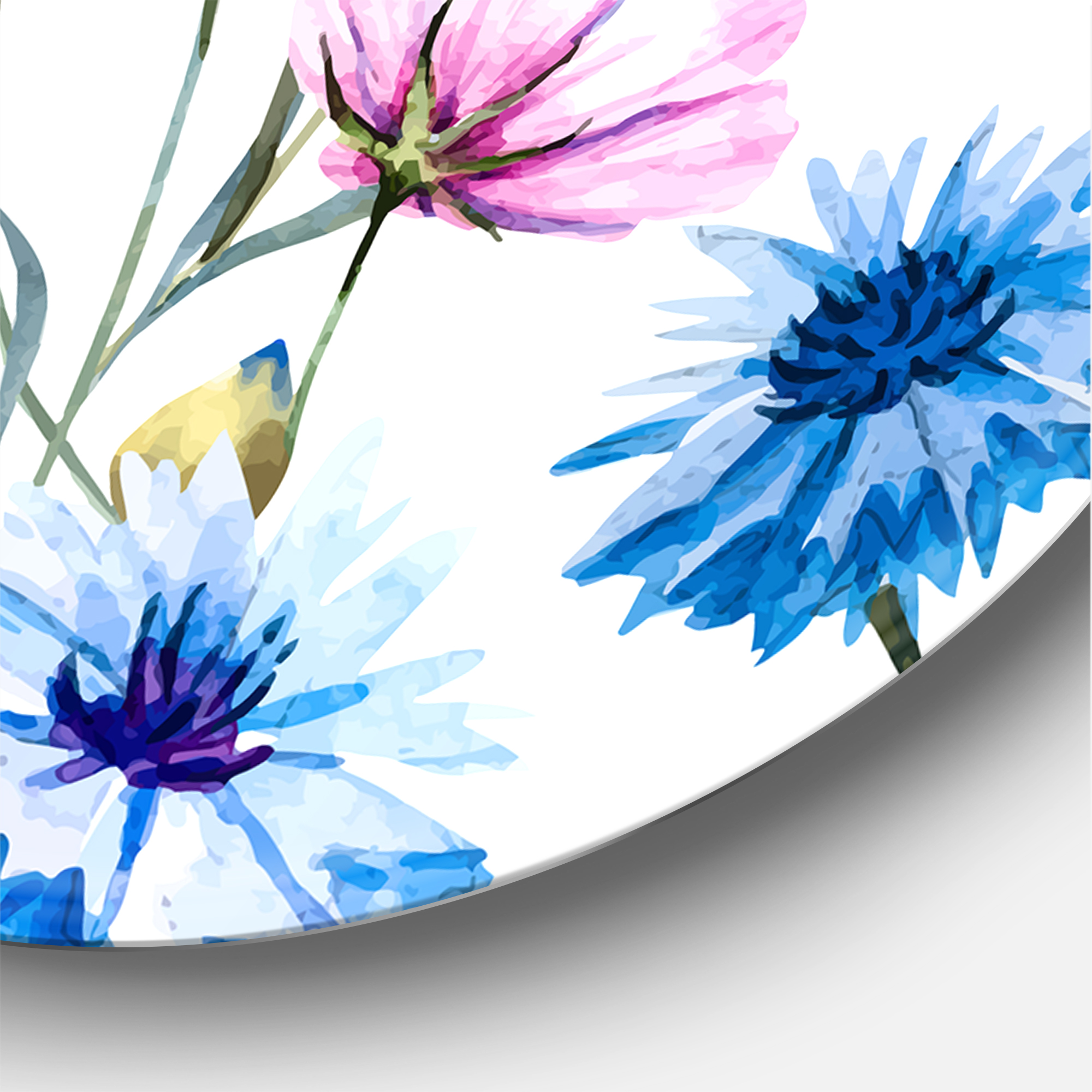 Designart 'Pink and Blue Wild Cornflowers' Traditional Circle Metal Wall Art 29x29 - Disc of 29