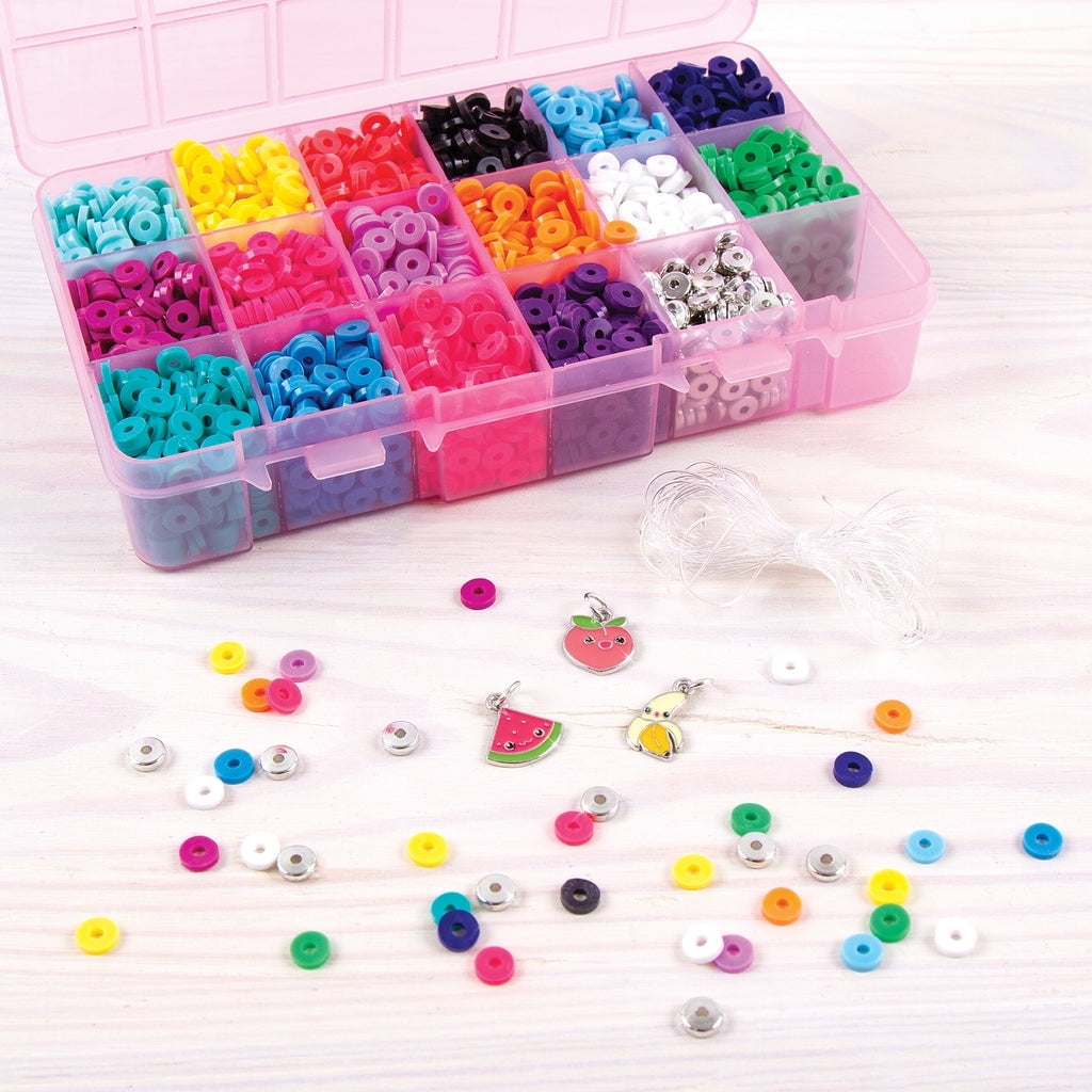 ( 2 Box ) Make It Real Heishi Bead Storage Square Box, DIY Jewelry Kit, 3356 Pieces, Ages 8 +