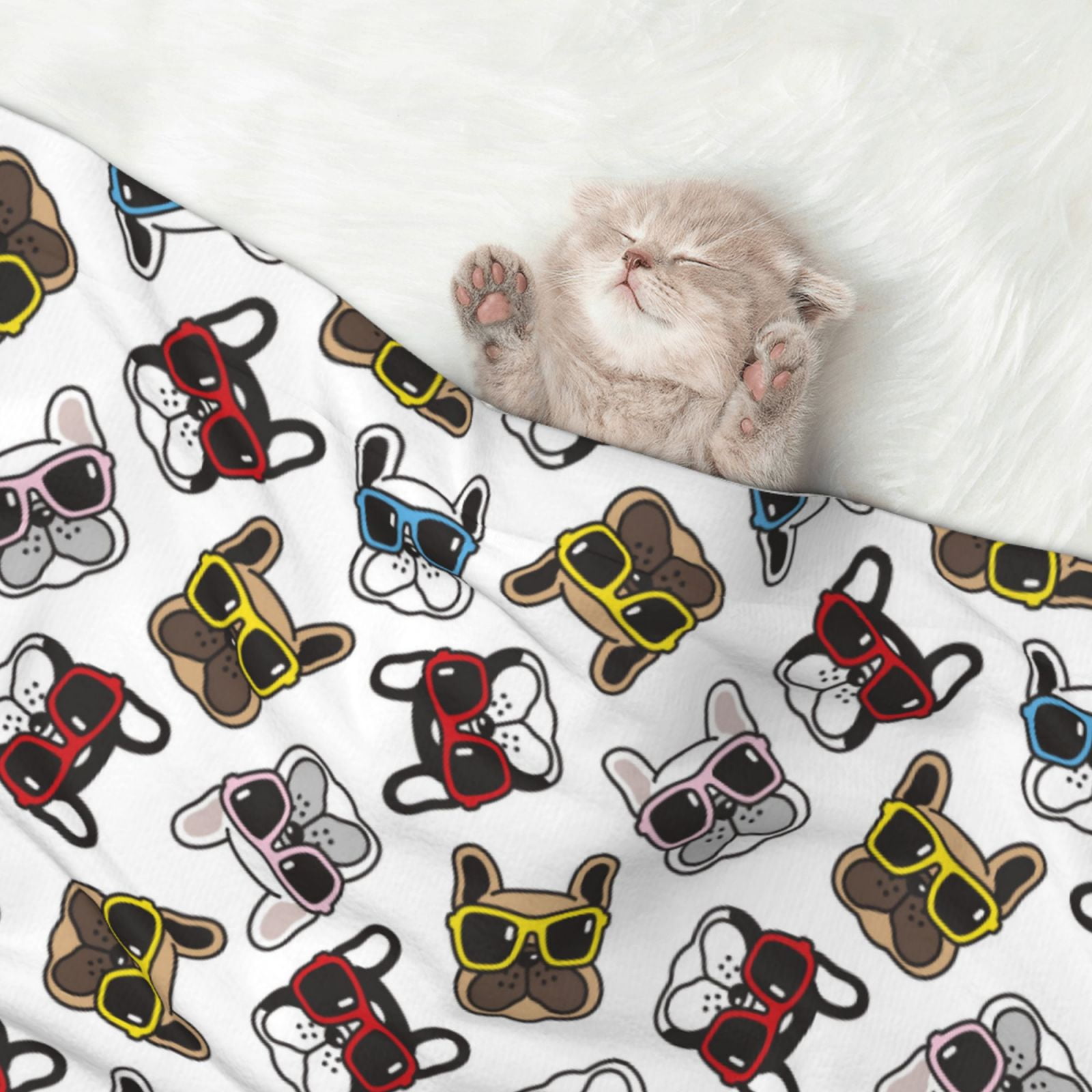 Naloa Bulldog Sunglasses Face Dog Blanket, 3 Sizes Cat Blanket for Indoor Cats Large Medium Small Dog Gifts-