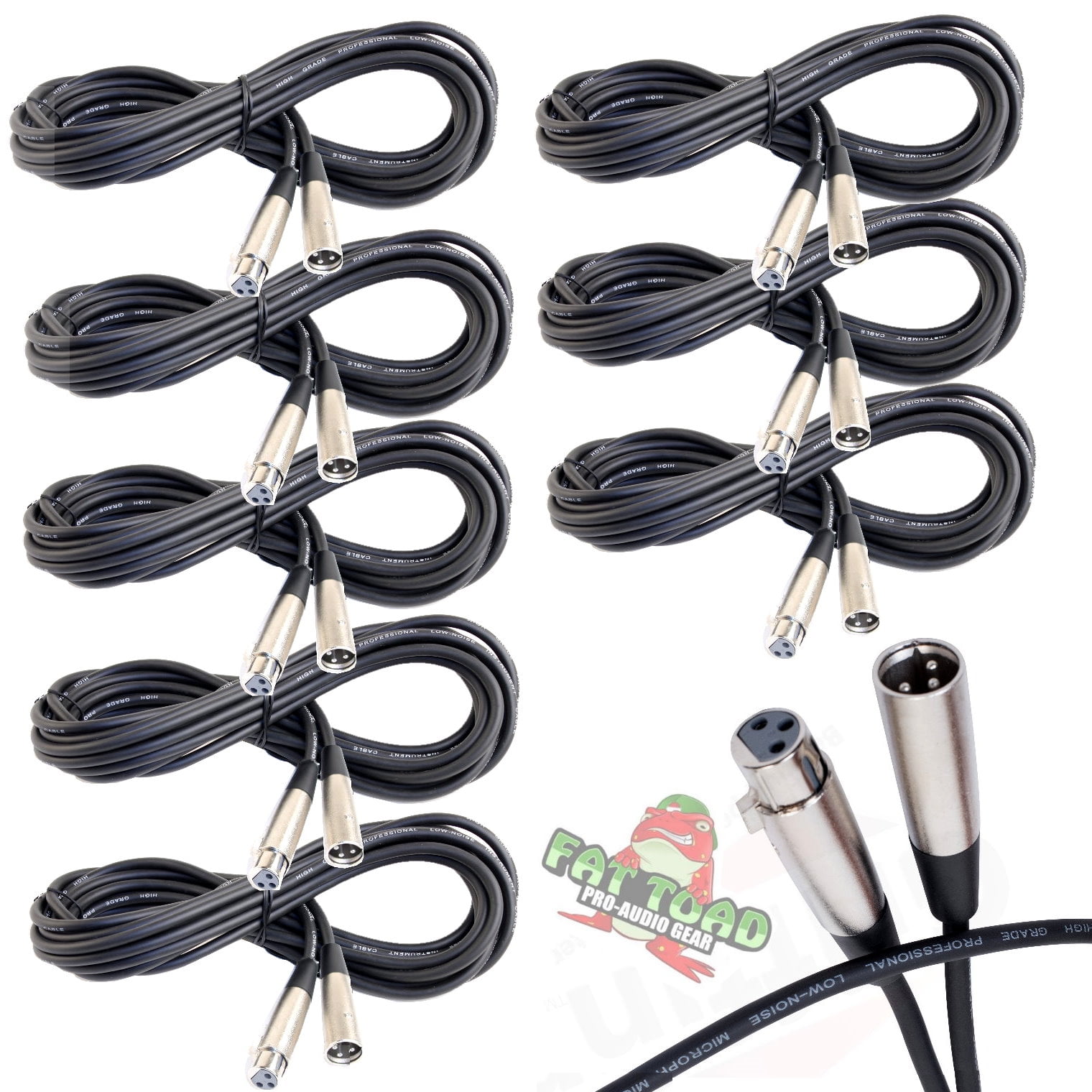 Microphone Cables by Fat Toad (8 Pack) 20ft Professional Pro Audio XLR Mic Cord Patch with Female & Male Connector 24GA Shielded Wire & Balanced for Recording Studio Mixer Speaker DJ Stage Gear