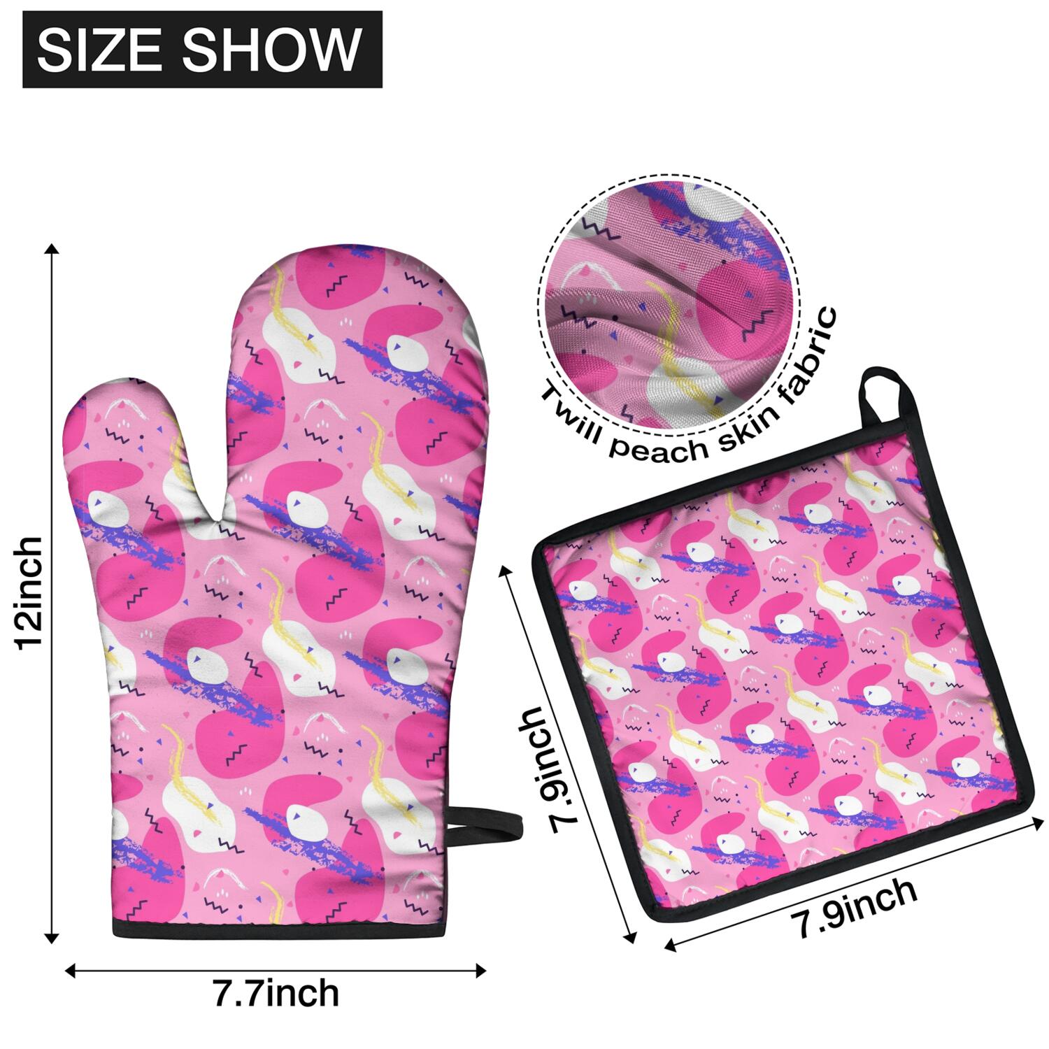 Floral Pattern Oven Mitts and Pot Holders Set Of 4, Heat Resistant Kitchen Gloves with Non-Slip Grip, Hanging Loop, Soft Cotton Lining for Baking, Cooking, Grilling, Barbecue