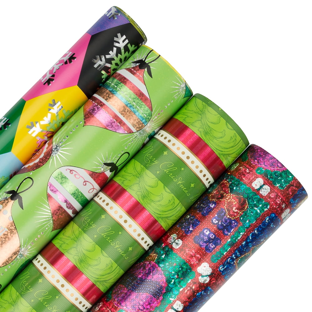 JAM Christmas Wrapping Paper, 85 Sq Ft Total, 4/Pack, Shimmering
