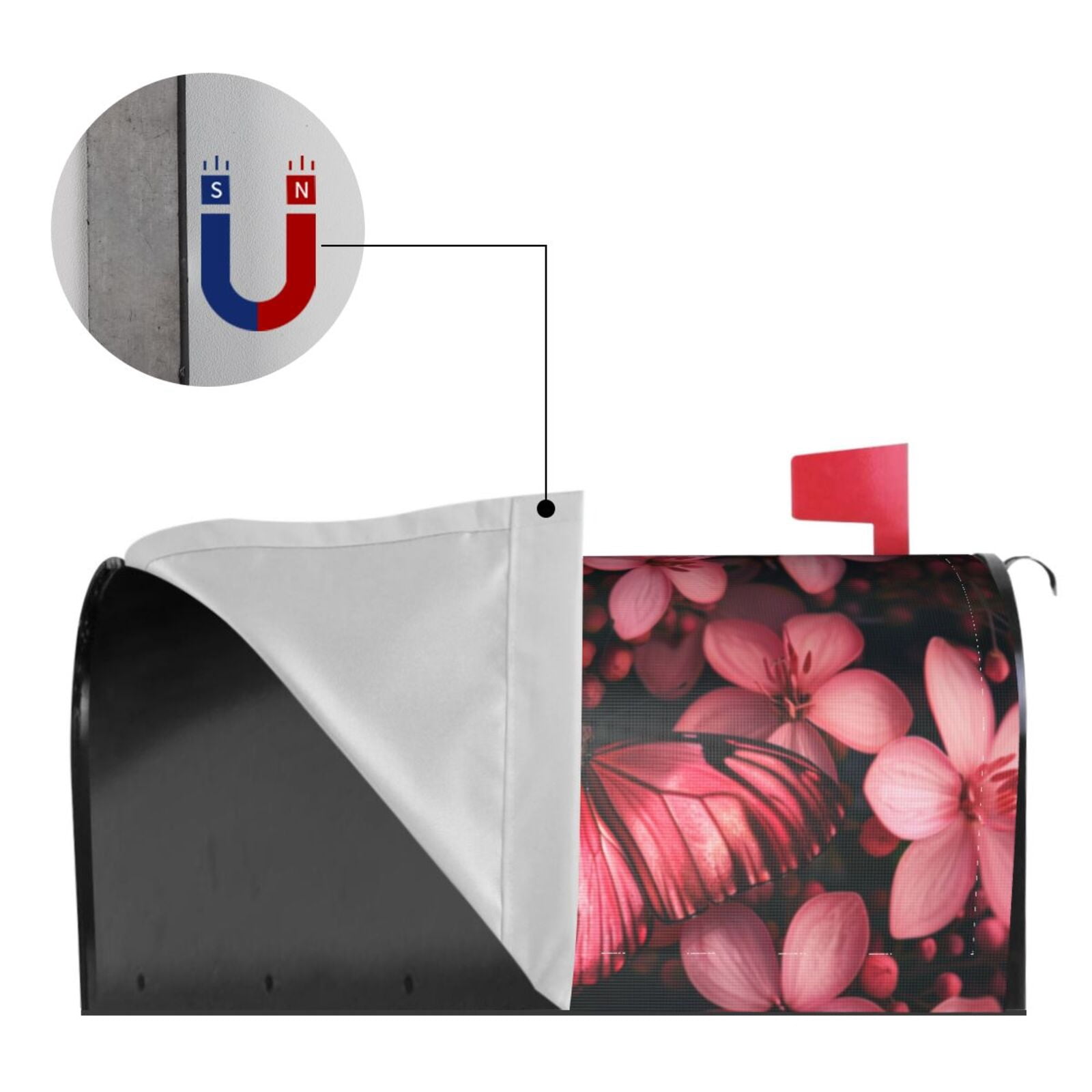 Xecao pink butterfly for Mailbox Cover with Magnetic Strips, Waterproof and Sunscreen, Adds a Decorative Touch to Your Garden Yard-21x18 in