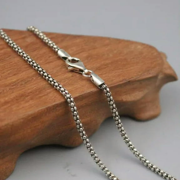 K-KED Real Solid 925 Sterling Silver Chain 2.5mm Popcorn Lantern Necklace 18-32inch-32inch