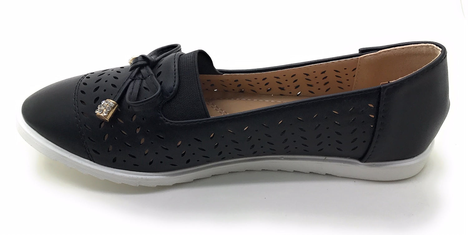 Victoria K Laser Cut Detail With Bow Tie And Gold Tipping Slip Ons (Women)
