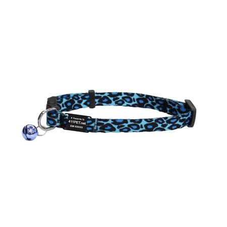 Blue Frog Track N Guard 1X Protective Designer Break Away Cat Collar & I.D. Tag  Leopard Blue