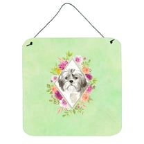 Carolines Treasures CK4371DS66 Shih Tzu Puppy Green Flowers Wall or Door Hanging Prints 6x6 multicolor