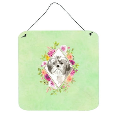 Carolines Treasures CK4371DS66 Shih Tzu Puppy Green Flowers Wall or Door Hanging Prints 6x6 multicolor
