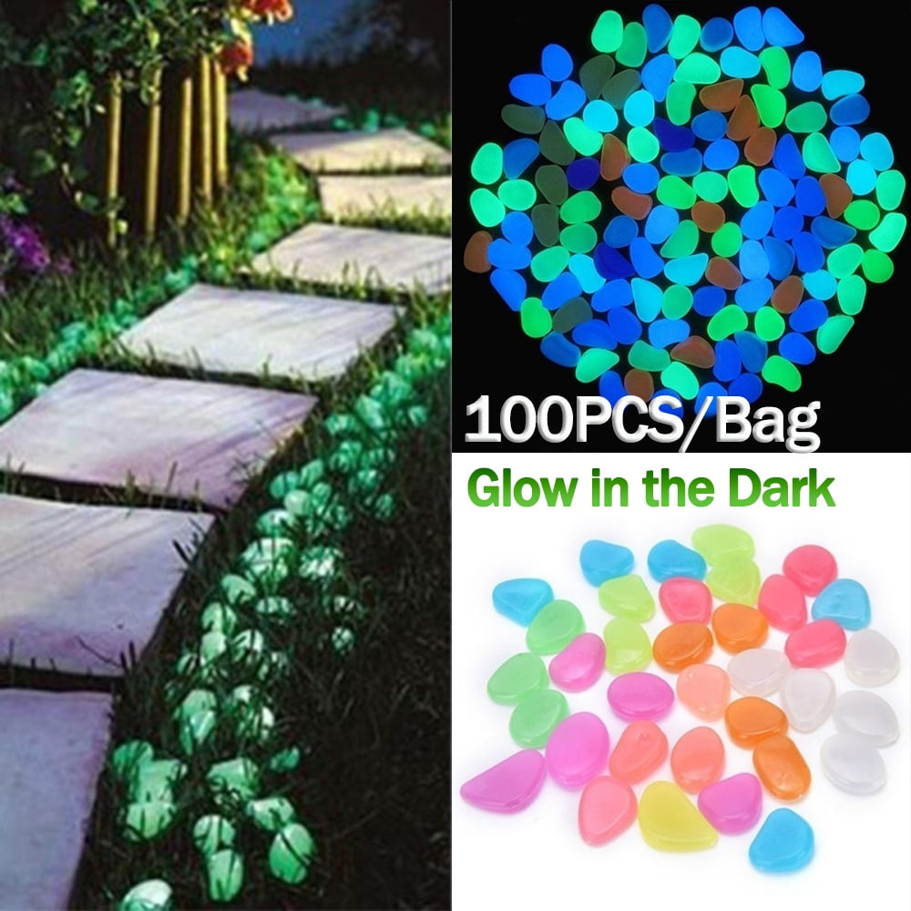 100PCS Garden Pebbles Luminous Stones Glow in the Dark Walkway Lawn Yard Decor 