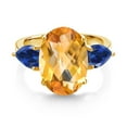 thumbnail image 2 of 18K Yellow Gold Plated Silver Yellow Citrine and Blue Created Sapphire Ring for Women (7.73 Cttw, 14X10MM Oval Checkerboard and 7X5MM Pear Shape, Gemstone November Birthstone, in Size 5, 6, 7, 8, 9), 2 of 3
