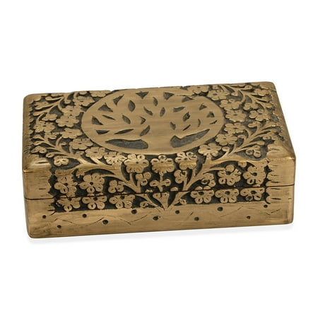 Shop LC Delivering Joy Matte Golden Finished Hand Carved Mango Wooden Gift Trinket Fashion Jewelry Organizer Box Storage