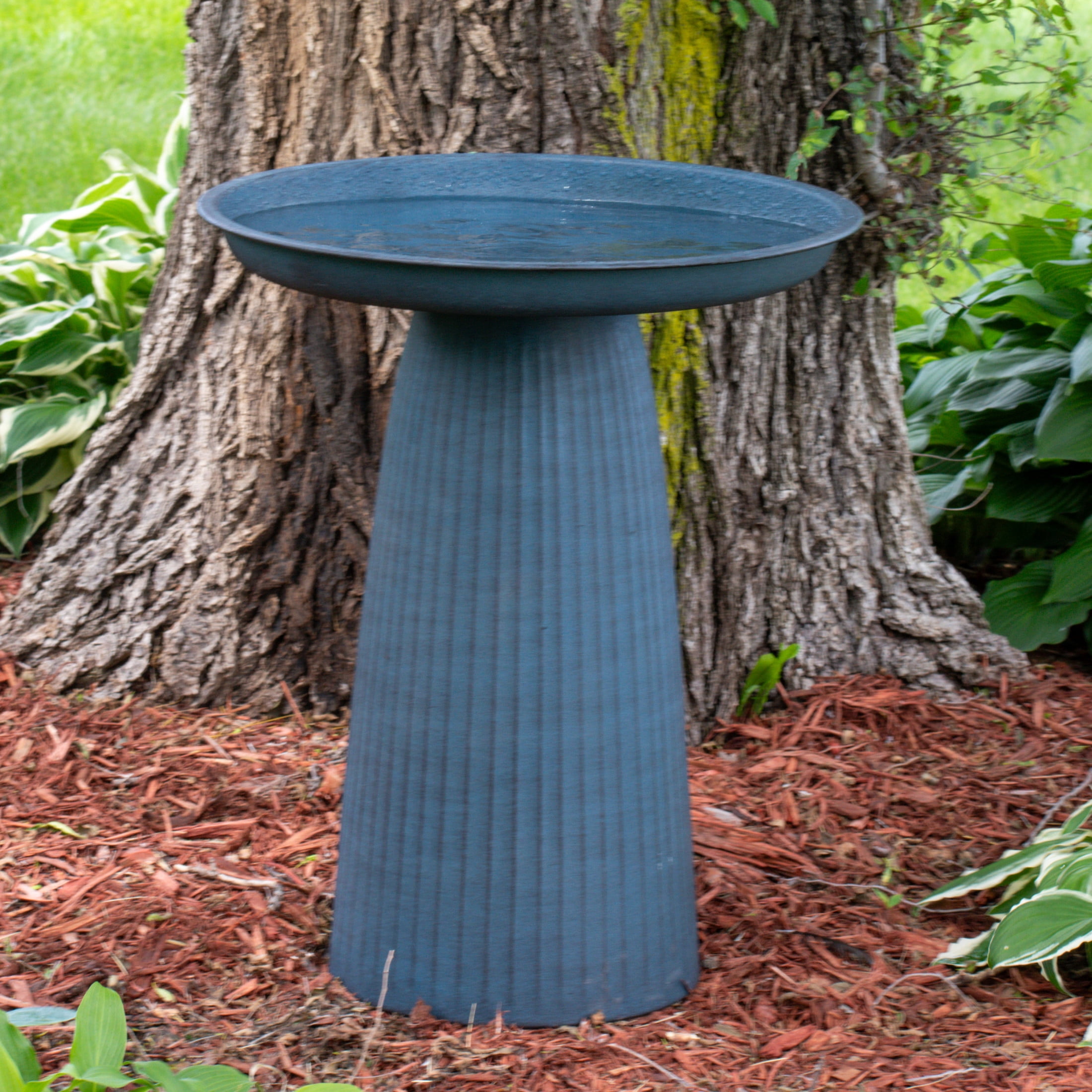 Sunnydaze Gleeful Garden Freestanding Metal Outdoor Bird Bath, UV-Resistant Matte Blue