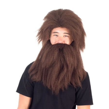 Adult Deluxe Prehistoric Cave Man Long Hair Wig and Beard Cosplay Accessory